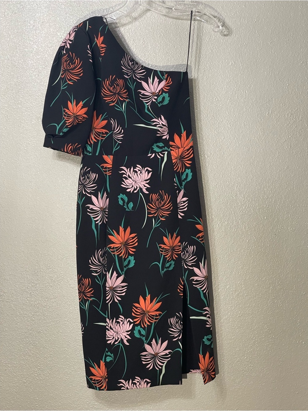 Black Halo One Shoulder Floral Midi Sheath Dress 0